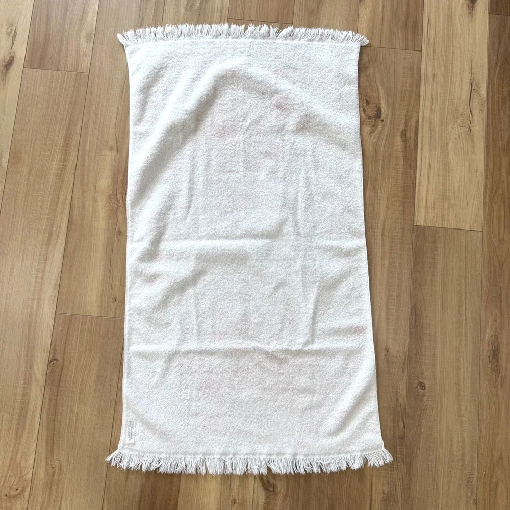 Fieldcrest Vintage Floral Basket Pink Bow Fringed Bath Towel 100 Cotton USA Made